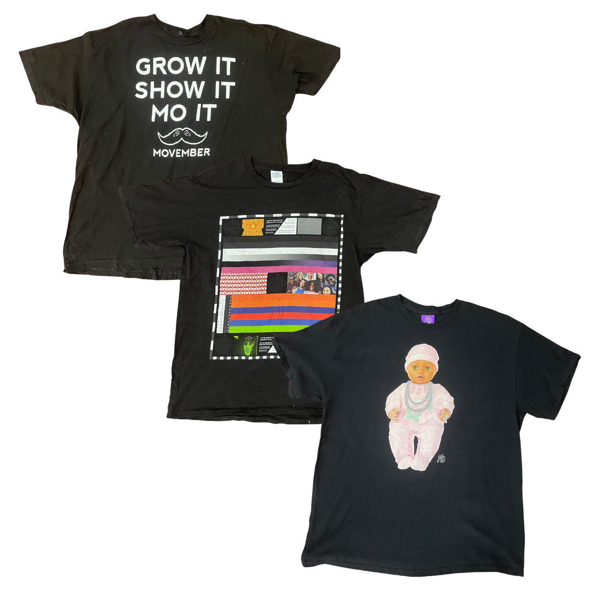 Collection of BLACK PRINTED T-SHIRTS in a gallery layout